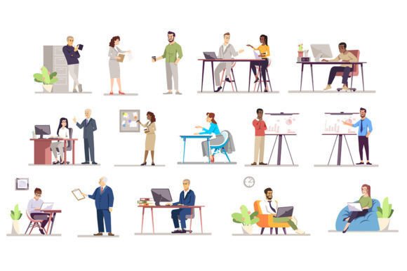 The Practical Advantages of Office Workers Flat Vector Illustrations